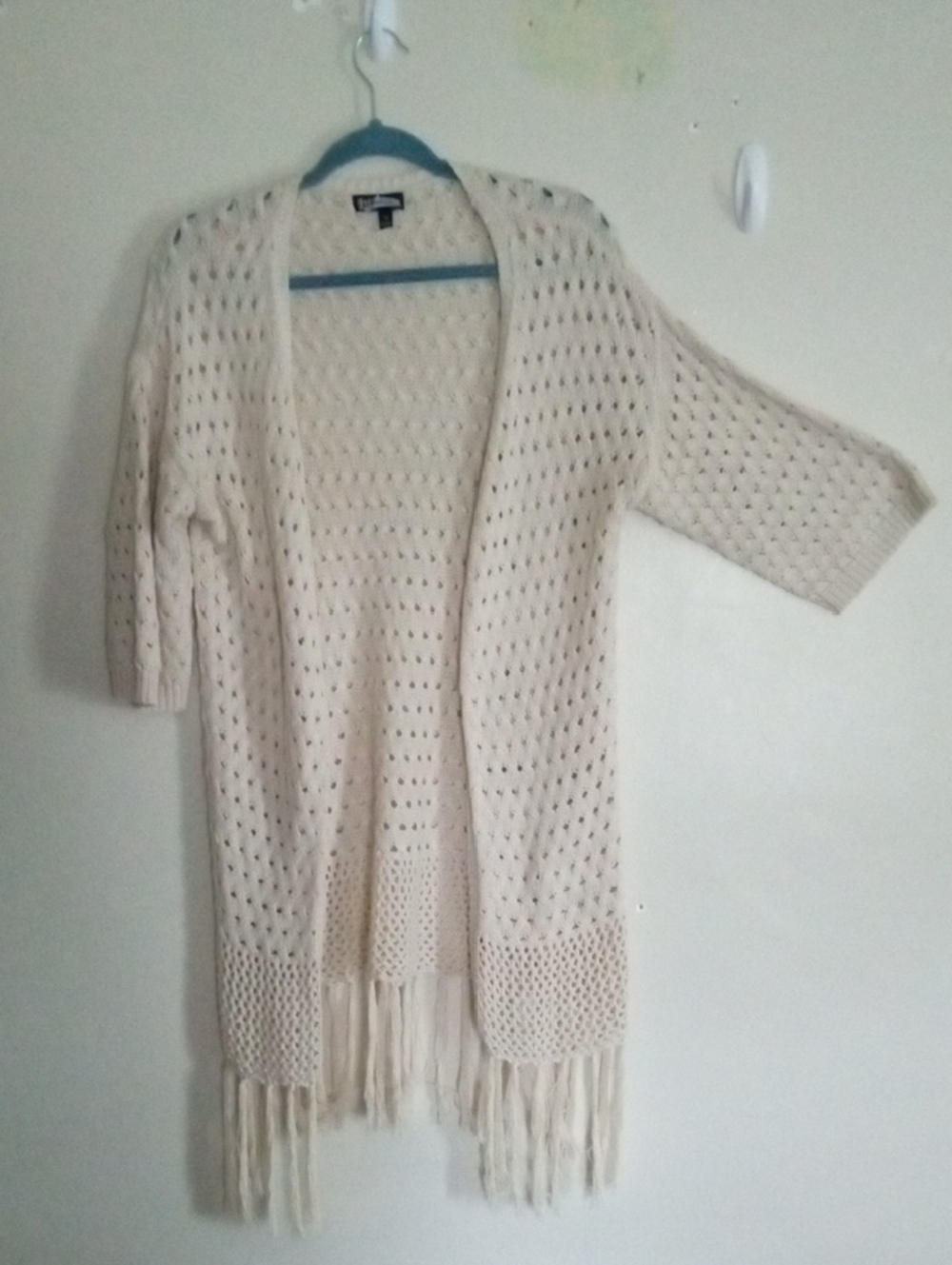 Freshman 1996 Open-Front Cottage Core Crochet Fringe Cardigan Cover Up - Cream M